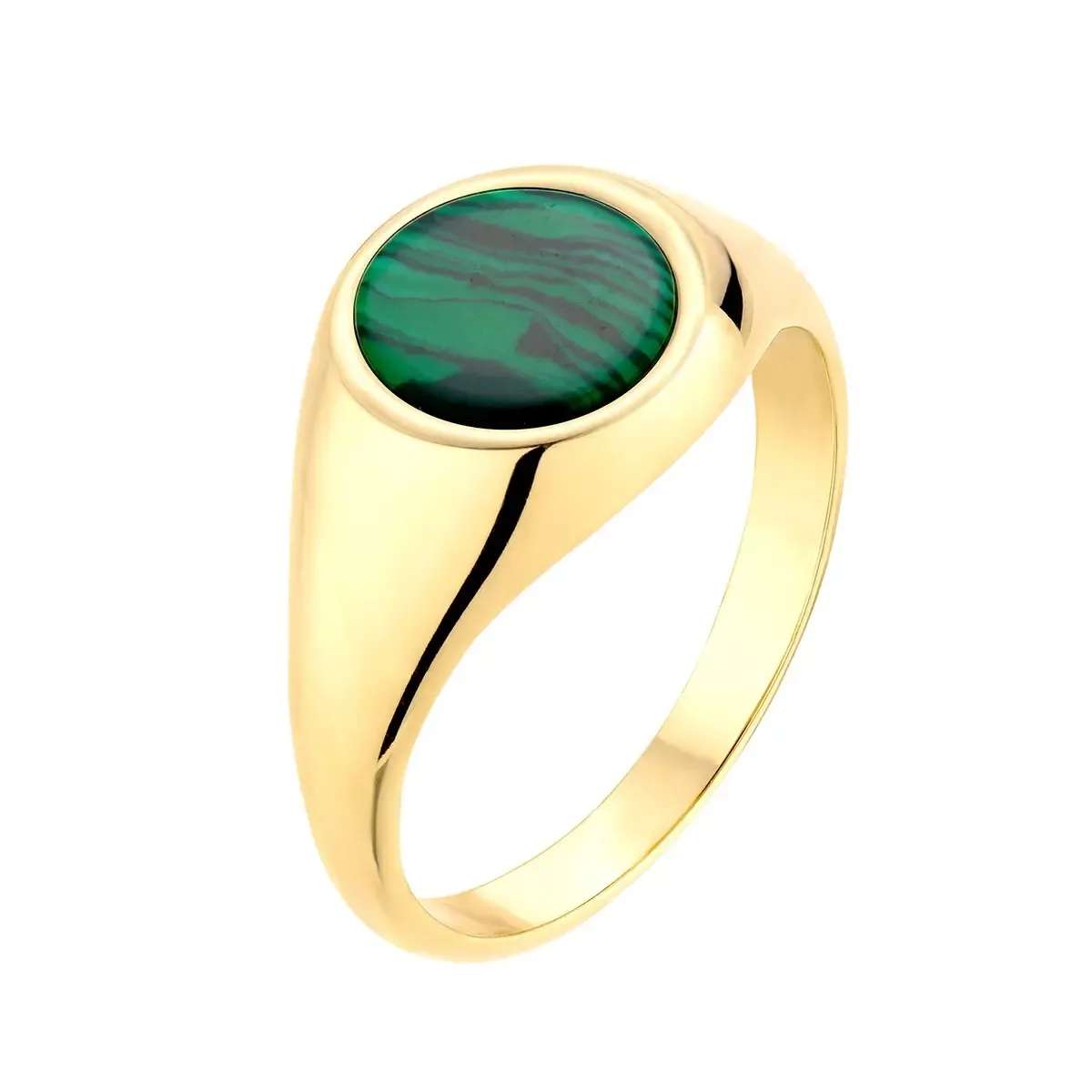 Sygnet srebrny pozłacany z malachitem Circle - 24