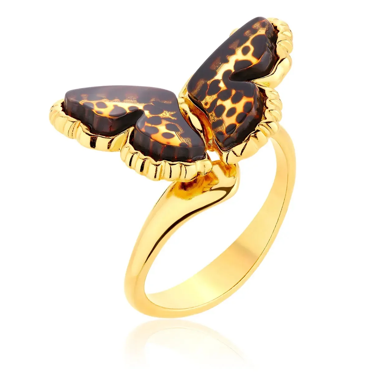 Pierścionek srebrny pozłacany motyl z bursztynem Butterfly Rustle