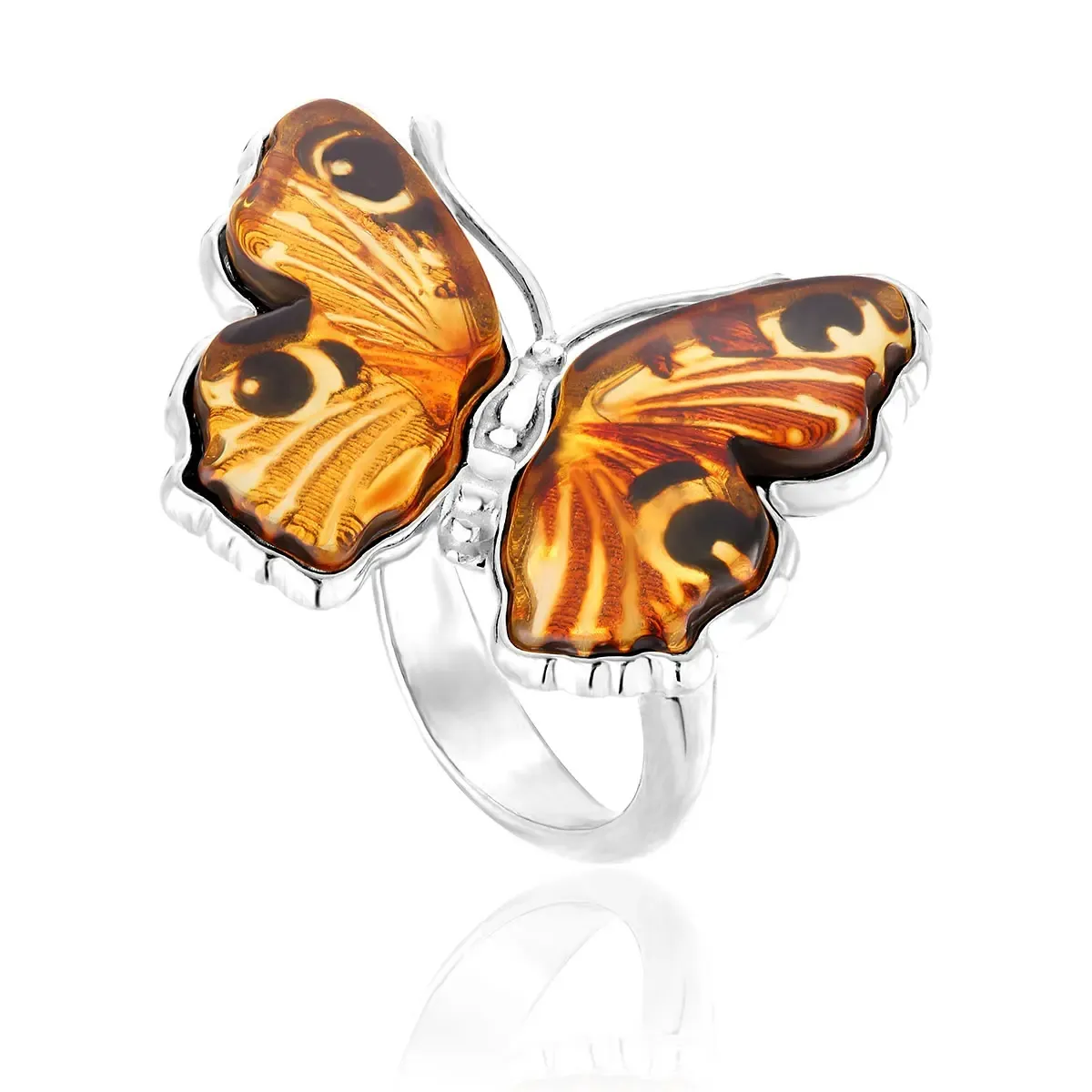 Pierścionek srebrny motyl z bursztynem small Butterfly Love