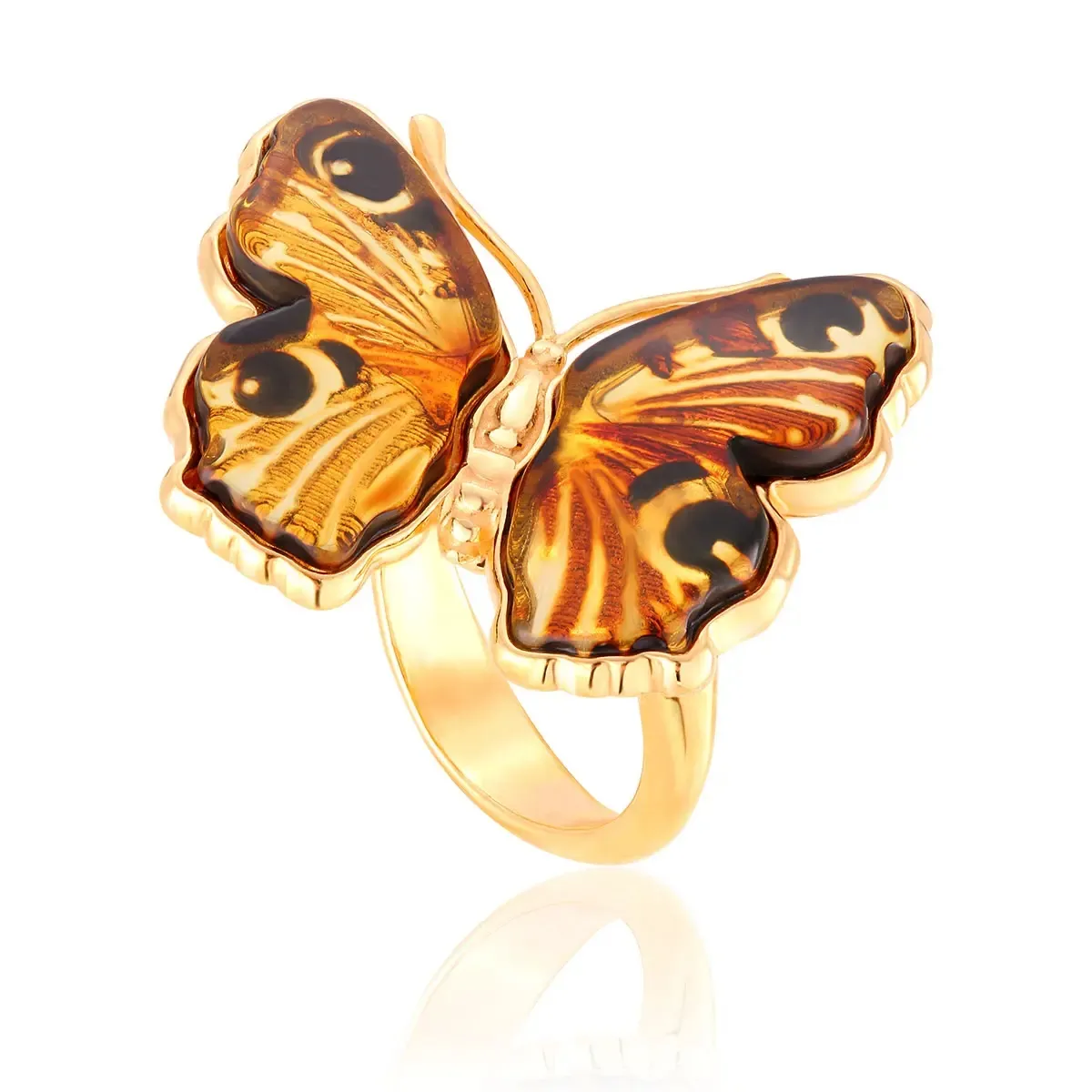 Pierścionek srebrny pozłacany motyl z bursztynem small Butterfly Love