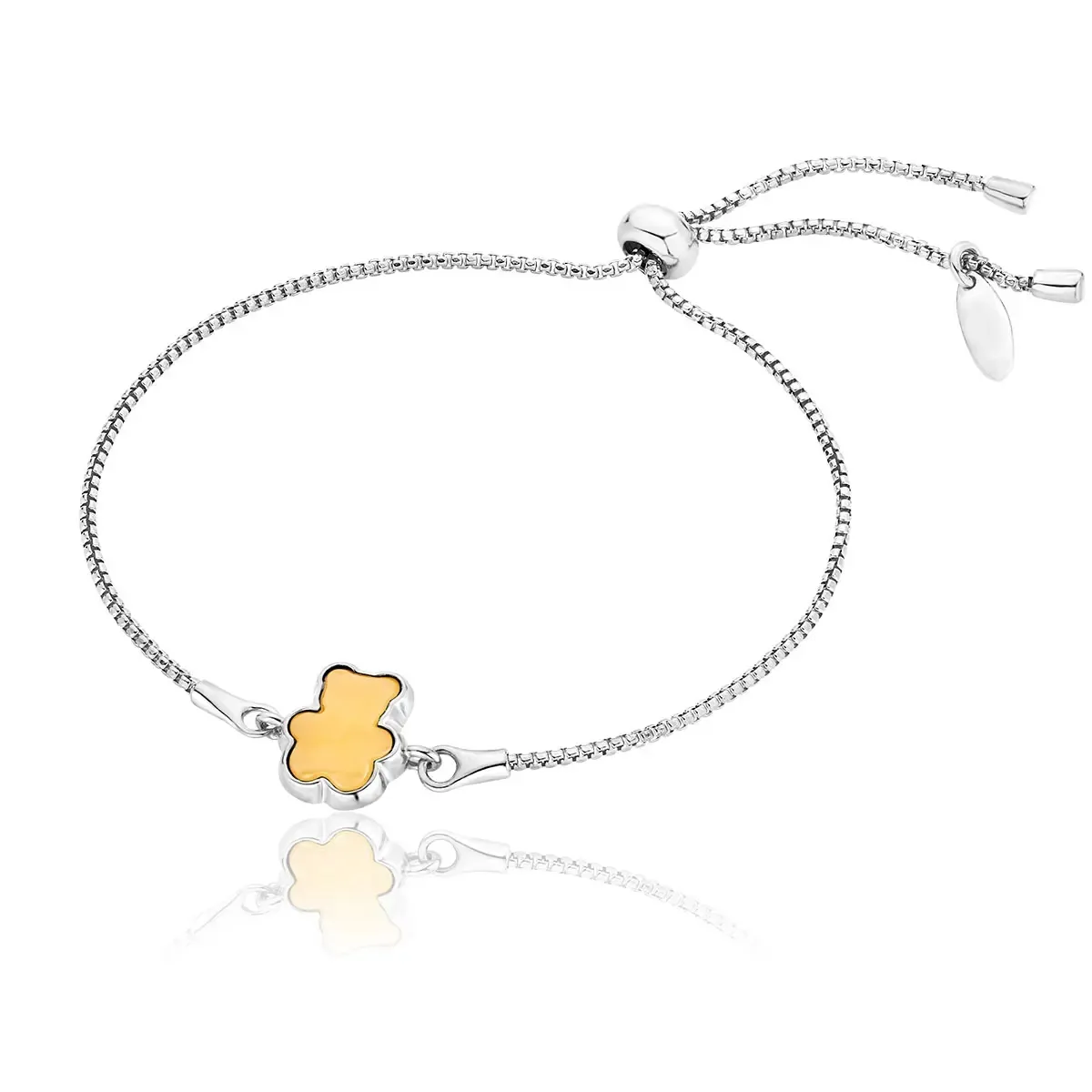 Bransoletka srebrna miś z mlecznym bursztynem Teddy Bear