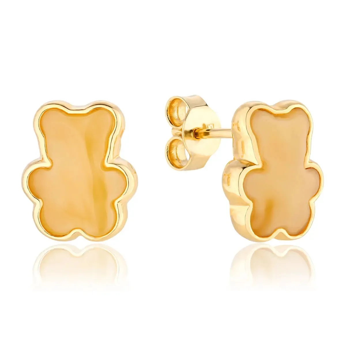 Kolczyki na sztyft srebrne pozłacane misie z mlecznym bursztynem Teddy Bears