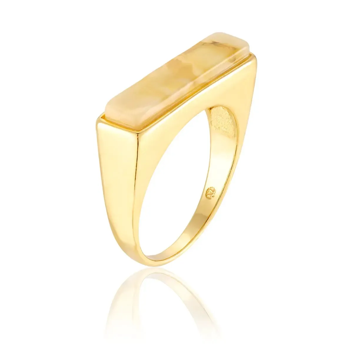 Pierścionek srebrny pozłacany z mlecznym bursztynem Royalty - 17