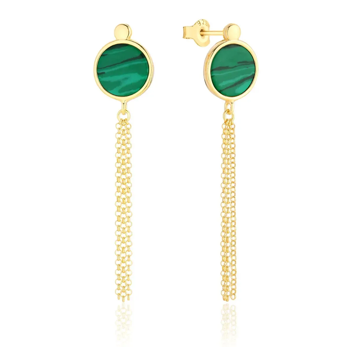 Kolczyki srebrne pozłacane z malachitem Honey Eyes