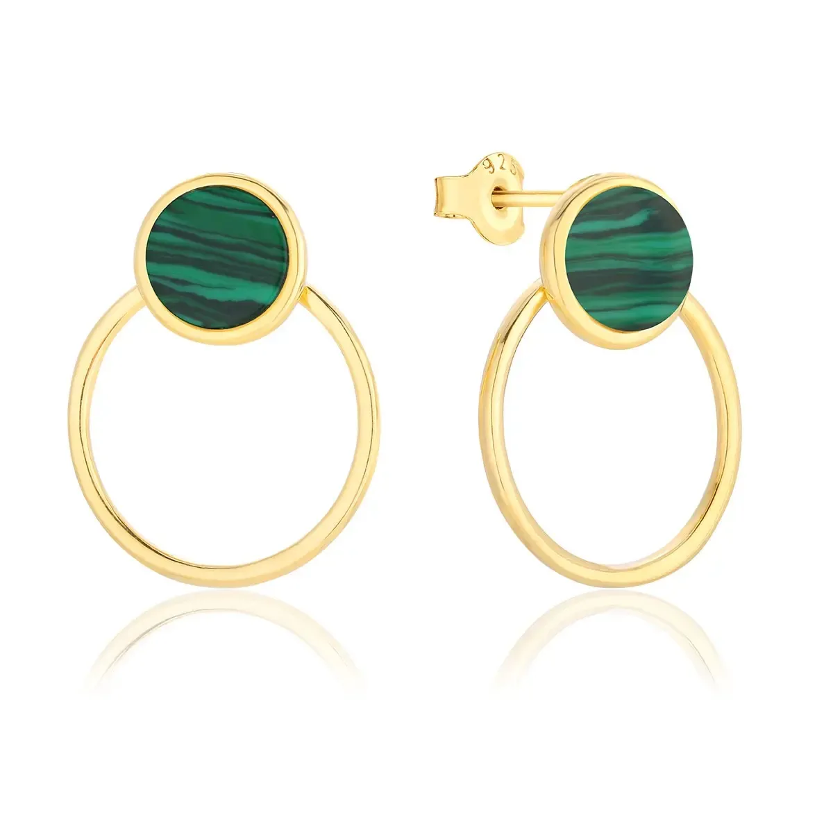 Kolczyki srebrne pozłacane z malachitem High Point