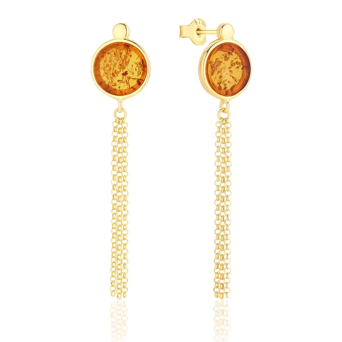 Kolczyki srebrne pozłacane z koniakowym bursztynem Honey Eyes