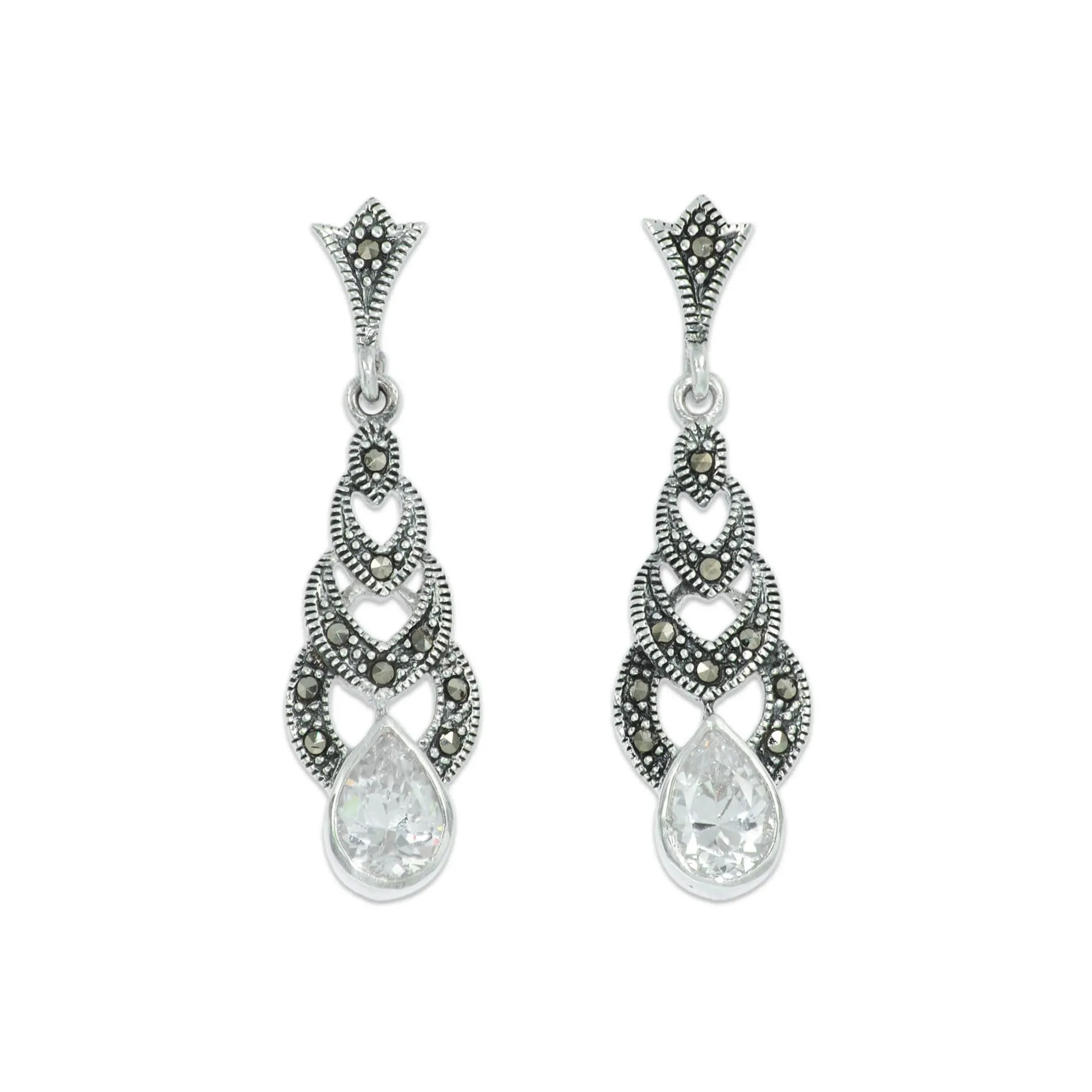 Srebrne kolczyki z markazytami i cyrkoniami