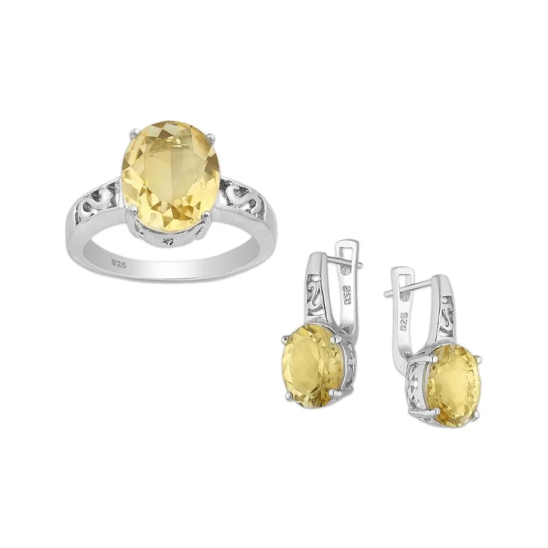 Komplet rodowanej srebrnej biżuterii z Cytrynem