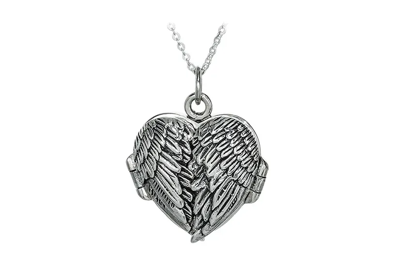 Srebrny sekretnik skrzydła anioła z sentencją