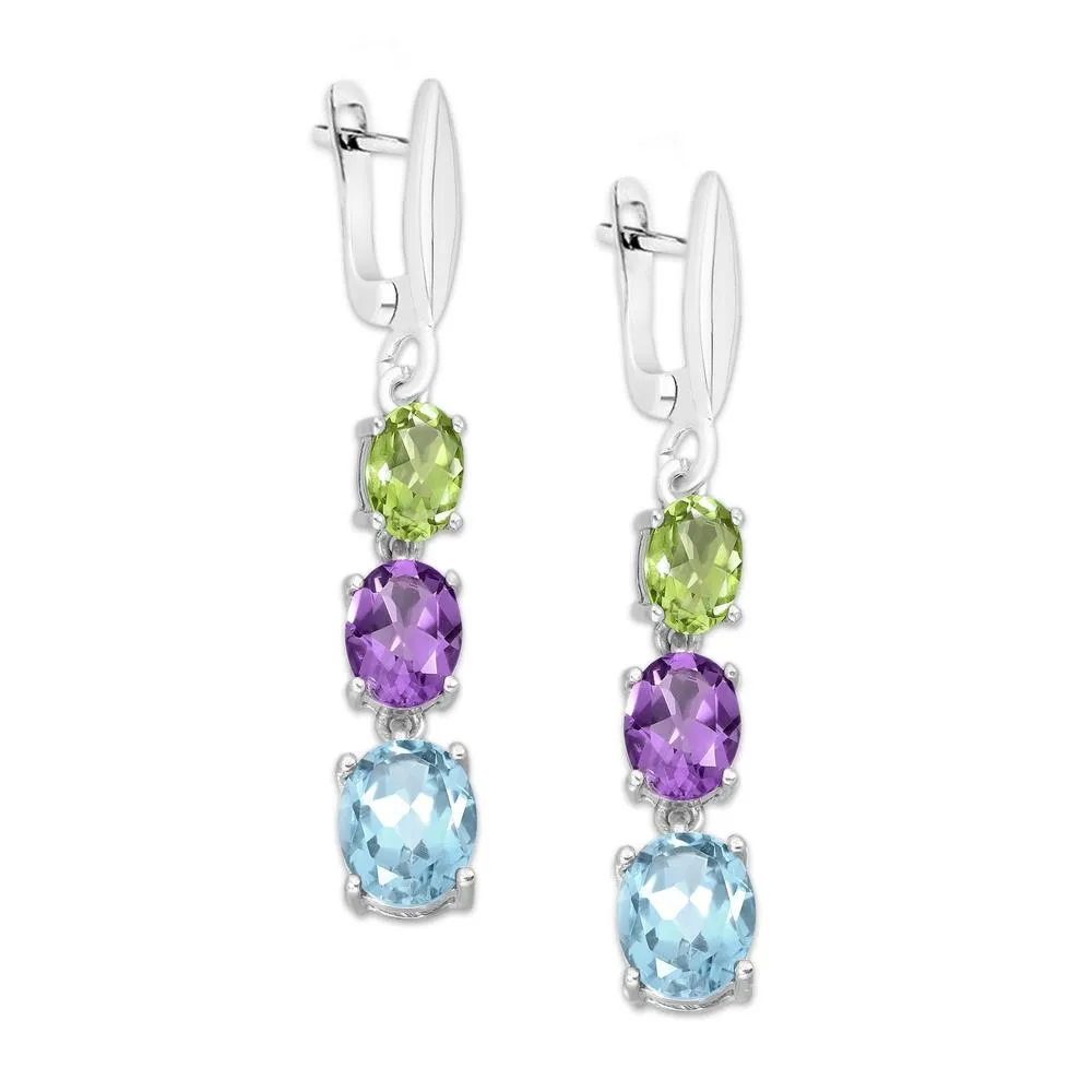 Srebrne kolczyki z topazem ametystem i peridotem