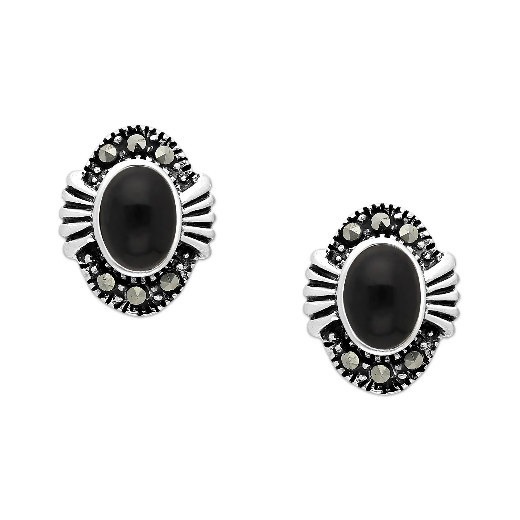 Srebrne kolczyki z markazytami i onyksem