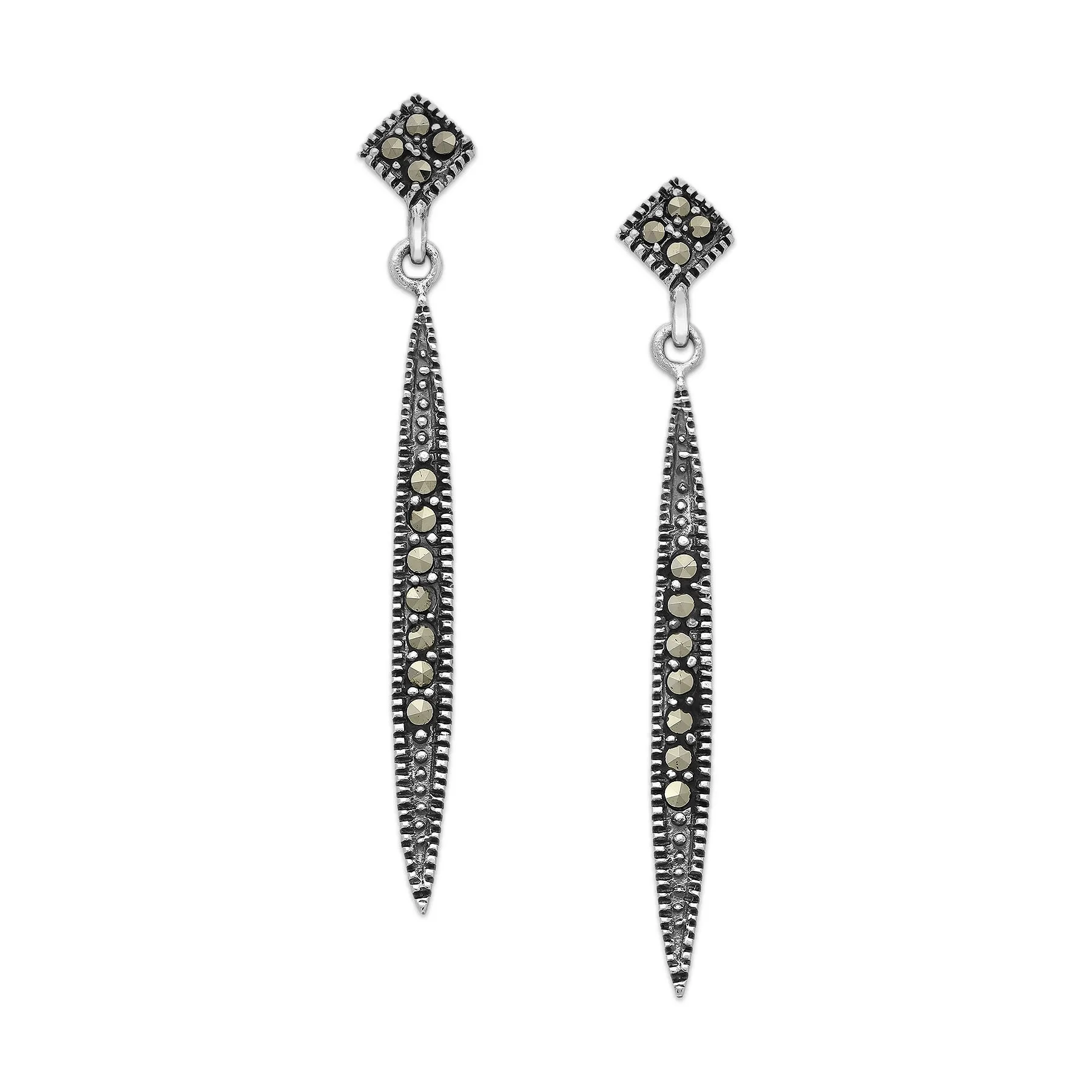 Długie srebrne kolczyki z markazytami