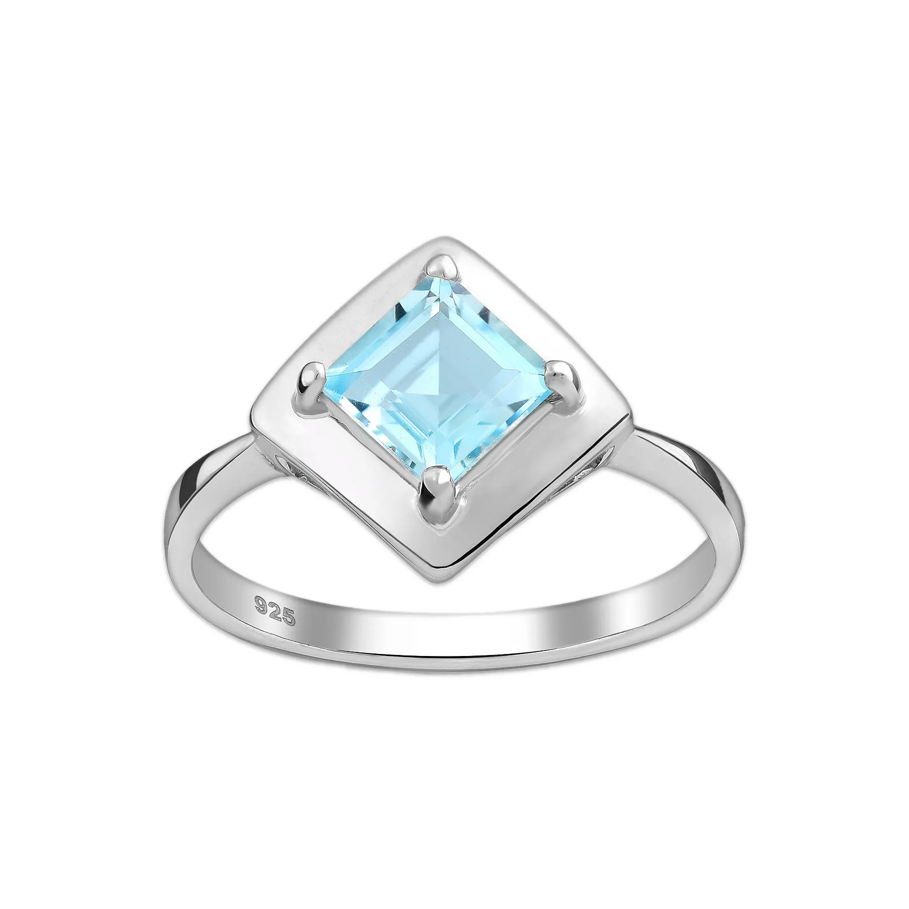 Rodowany srebrny pierścionek z topazem blue sky - Europa 14; US 7