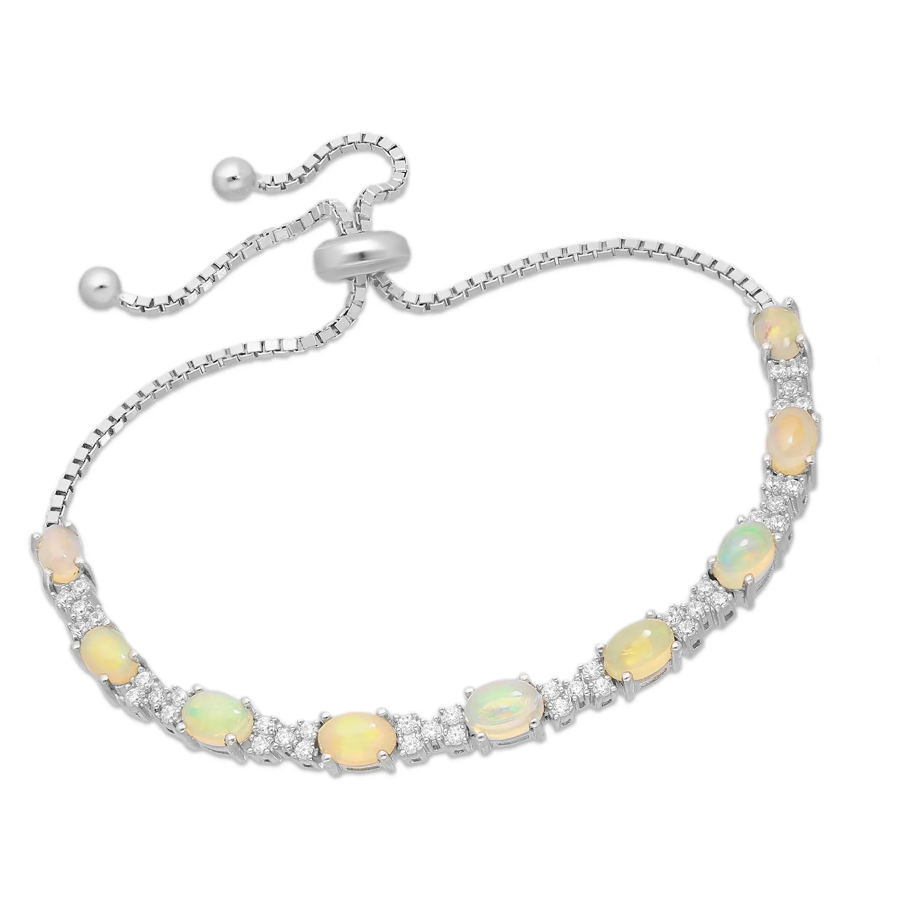 Srebrna Bransoletka z Opalem Etiopskim i Cyrkoniami