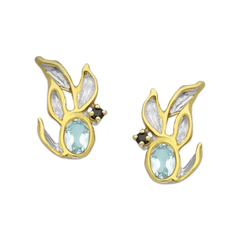 Oszałamiające srebrne kolczyki z szafirem i topazem