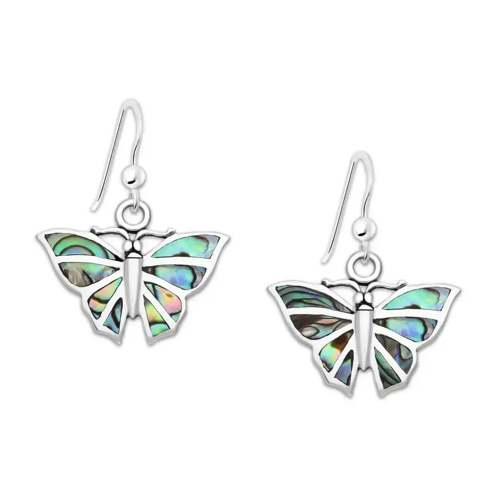 Srebrne kolczyki motyle z muszlą Abalon