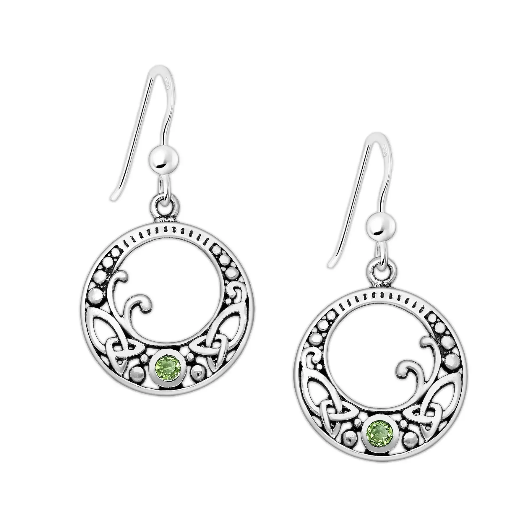 Srebrne kolczyki z celtyckim węzłem i peridotem
