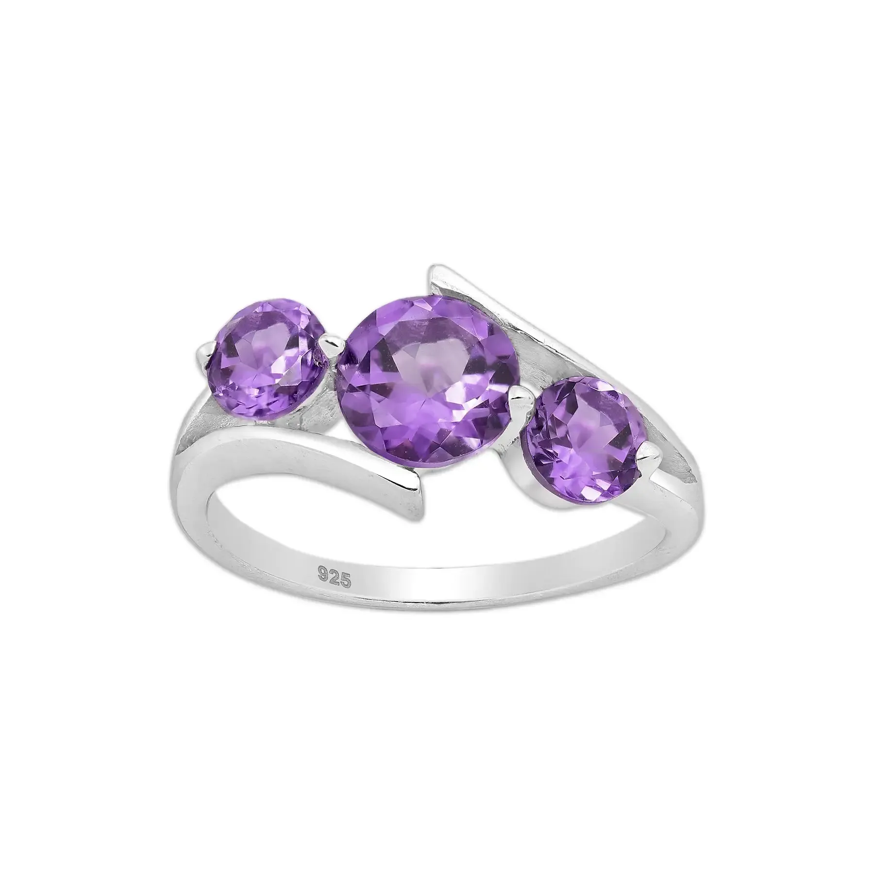 Rodowany srebrny pierścionek z ametystem - Europa 19, US 9