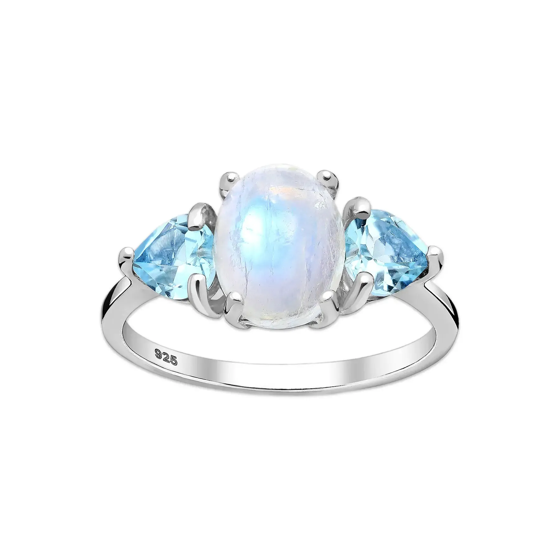 Srebrny pierścionek z Kamieniem Księżycowym i Topazem - Europa 17, US 8