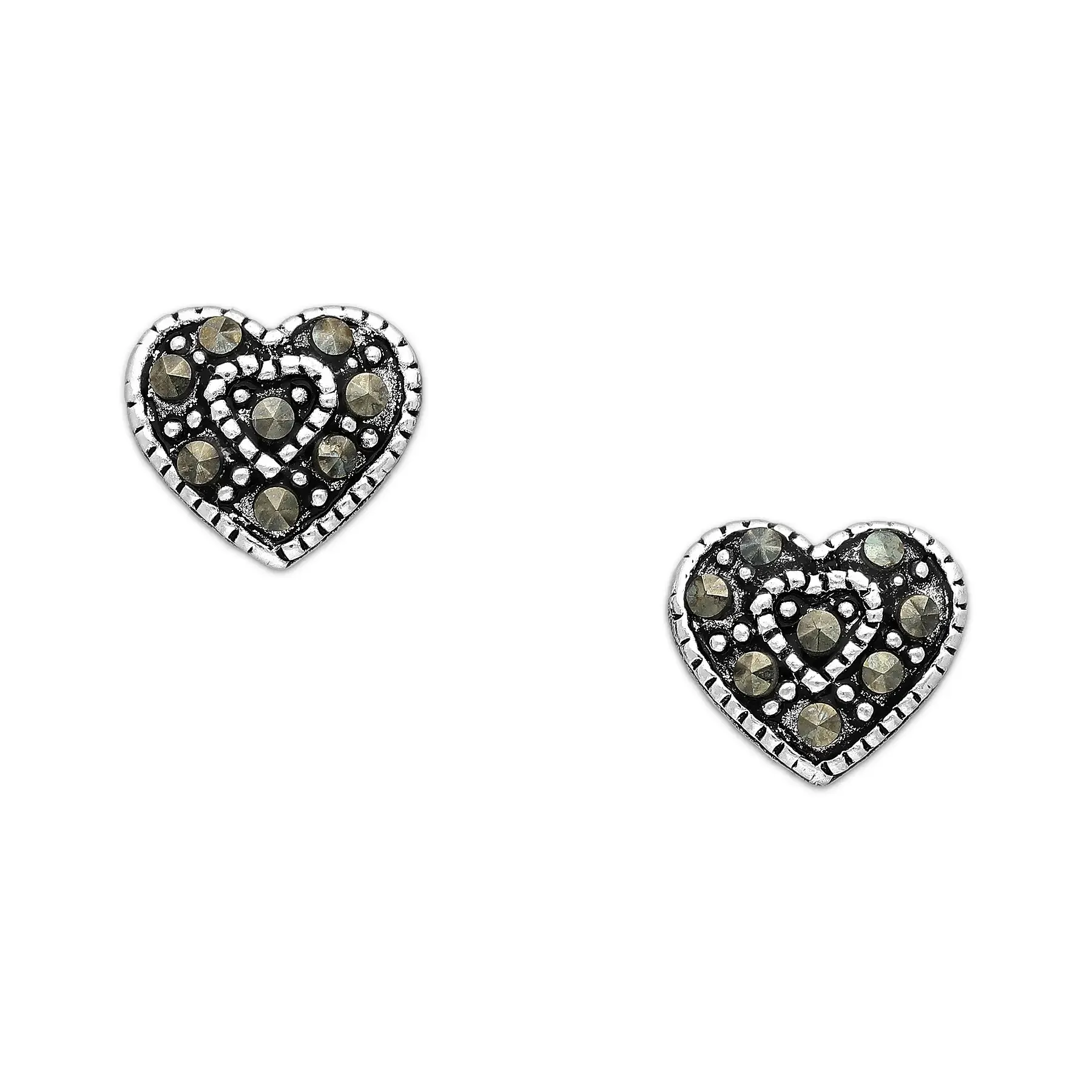 Srebrne Kolczyki Serca z Markazytami