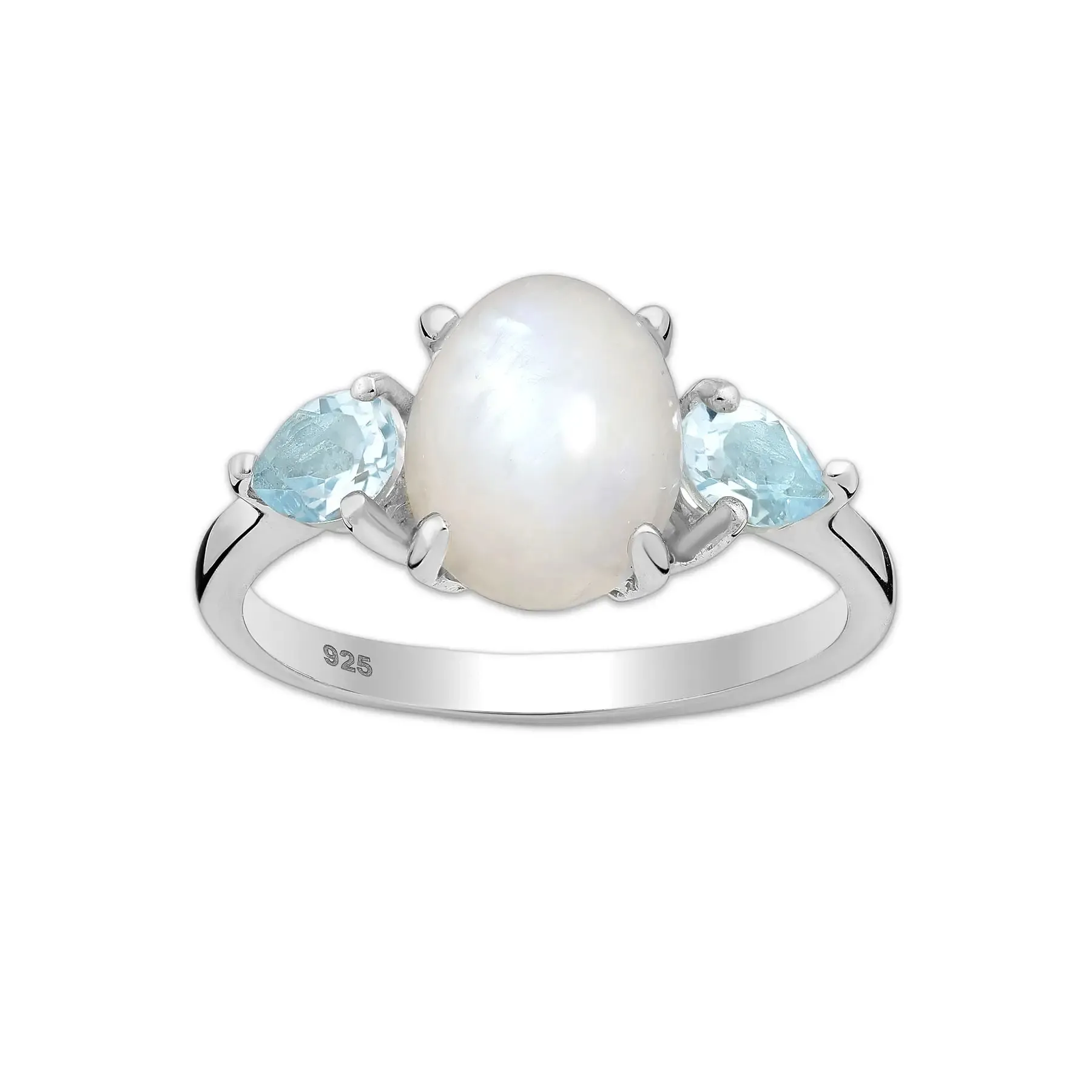 Srebrny pierścionek z Kamieniem Księżycowym i Topazem - Europa 18; US 8,5