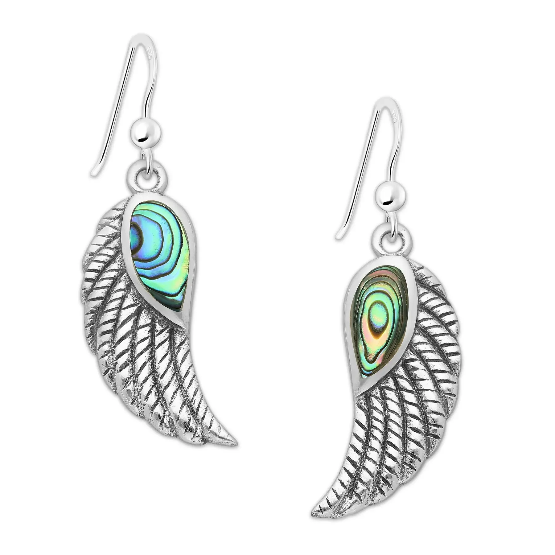 Srebrne kolczyki skrzydła anioła z muszlą Abalon