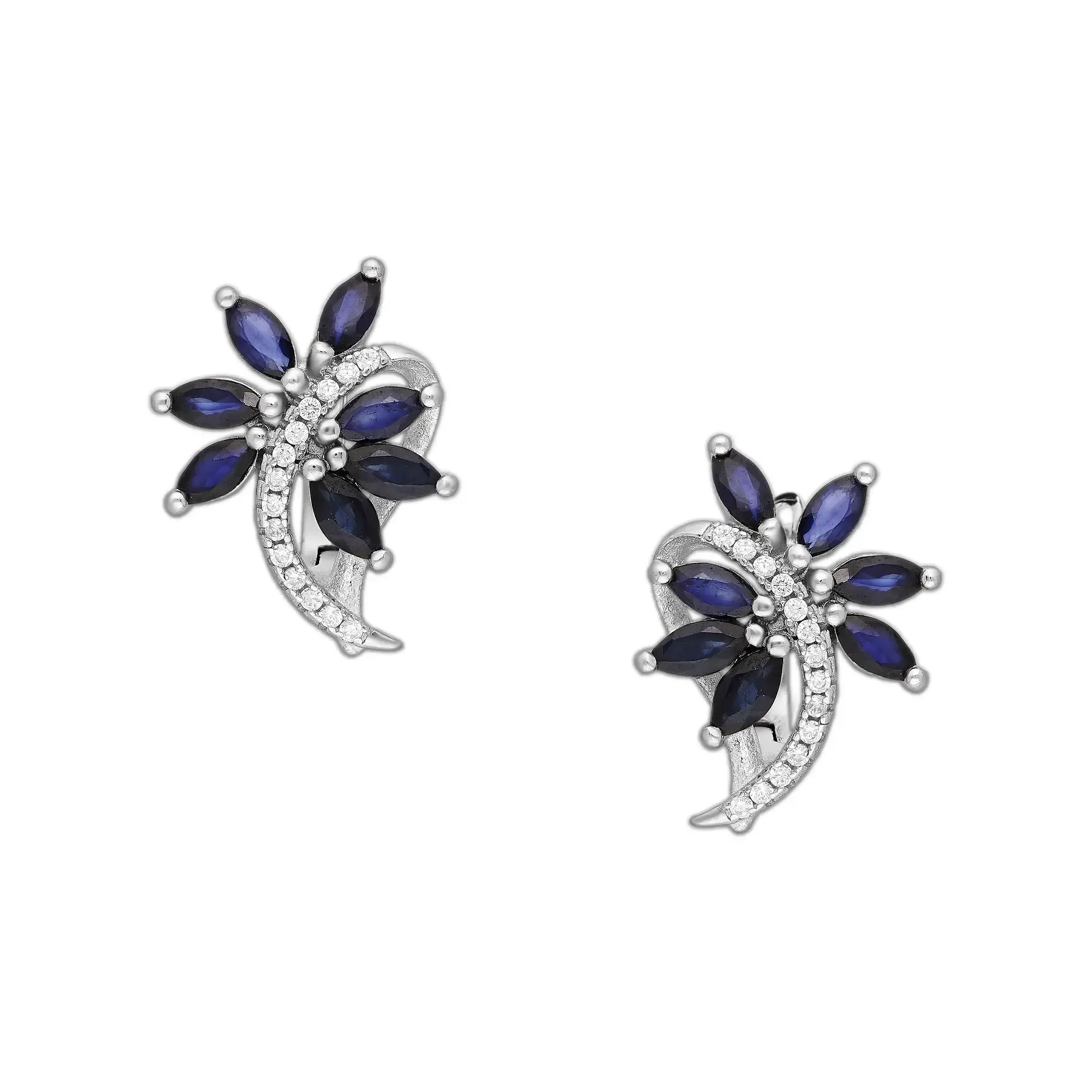 Srebrne kolczyki z szafirem i cyrkoniami