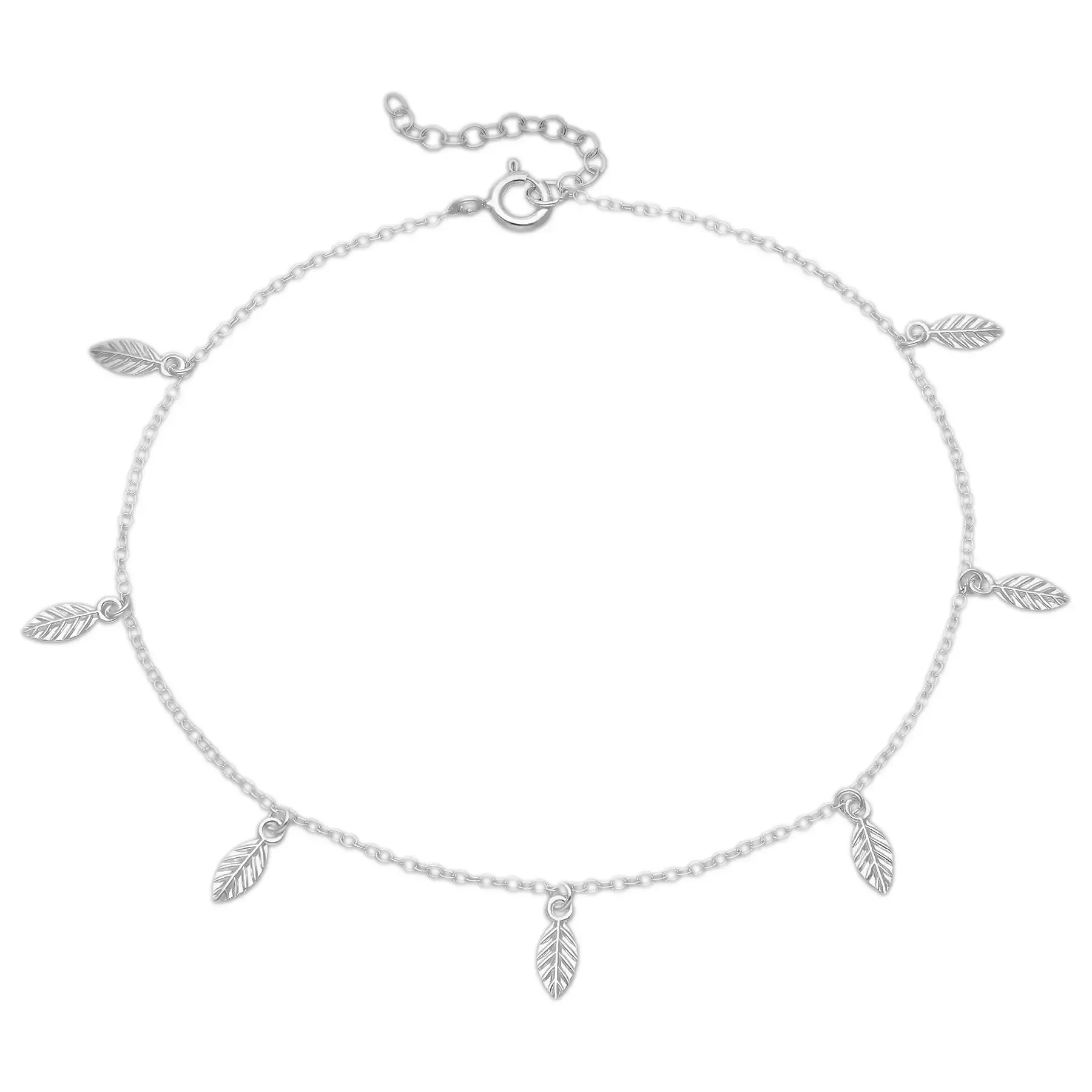 Srebrna bransoletka na kostkę listki