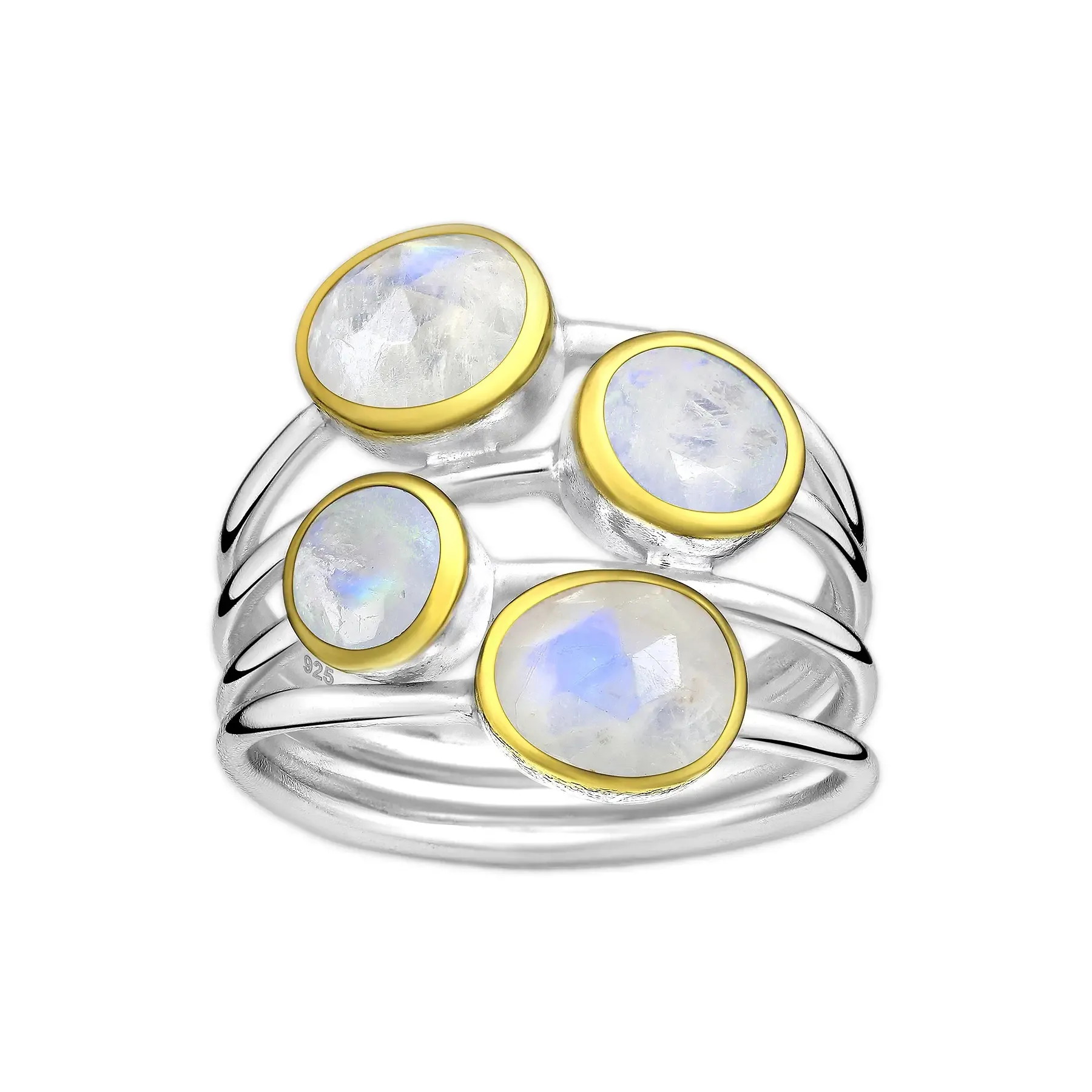 Pozłacany srebrny pierścionek z Kamieniem Księżycowym - Europa 14; US 7