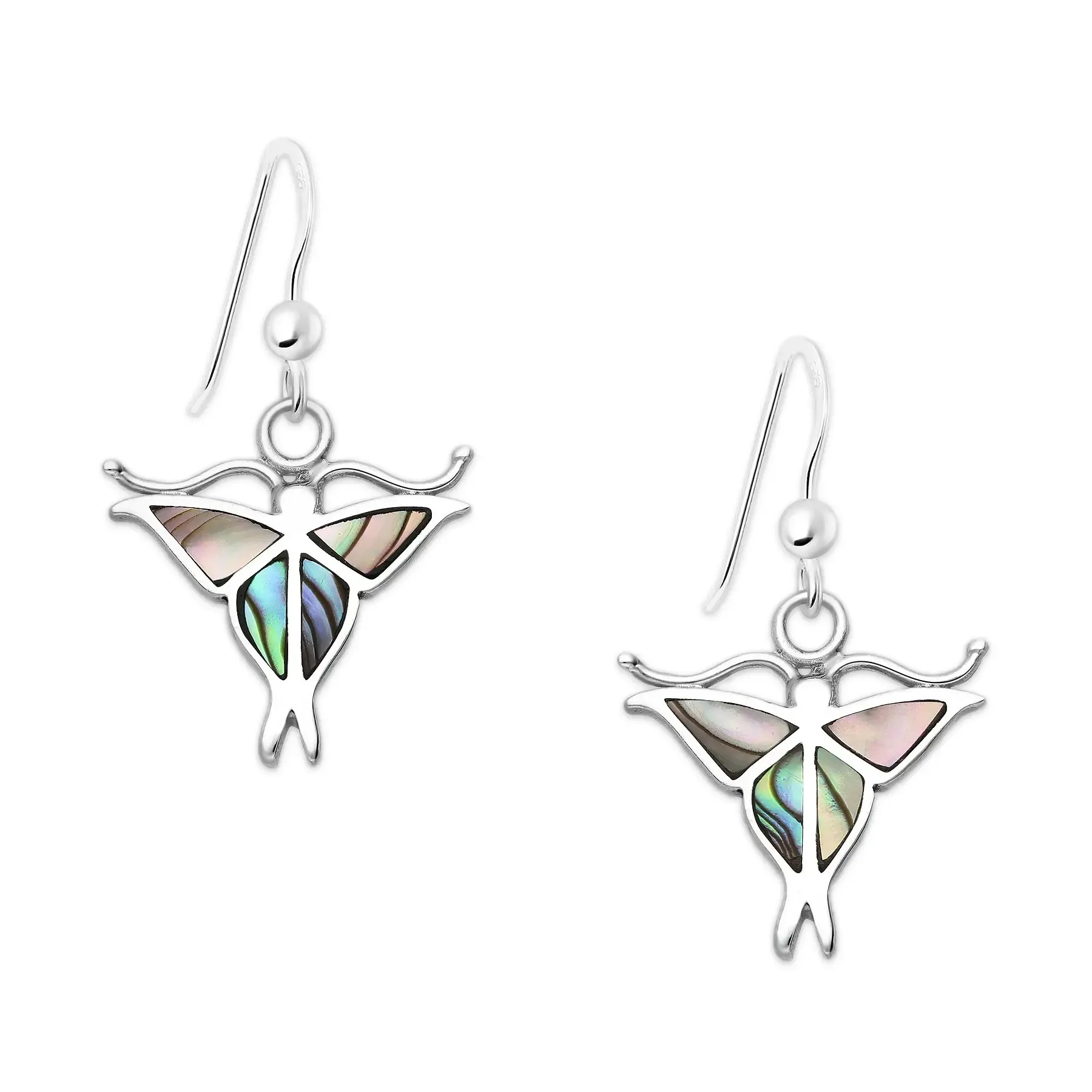 Srebrne kolczyki motyl z muszlą Abalon