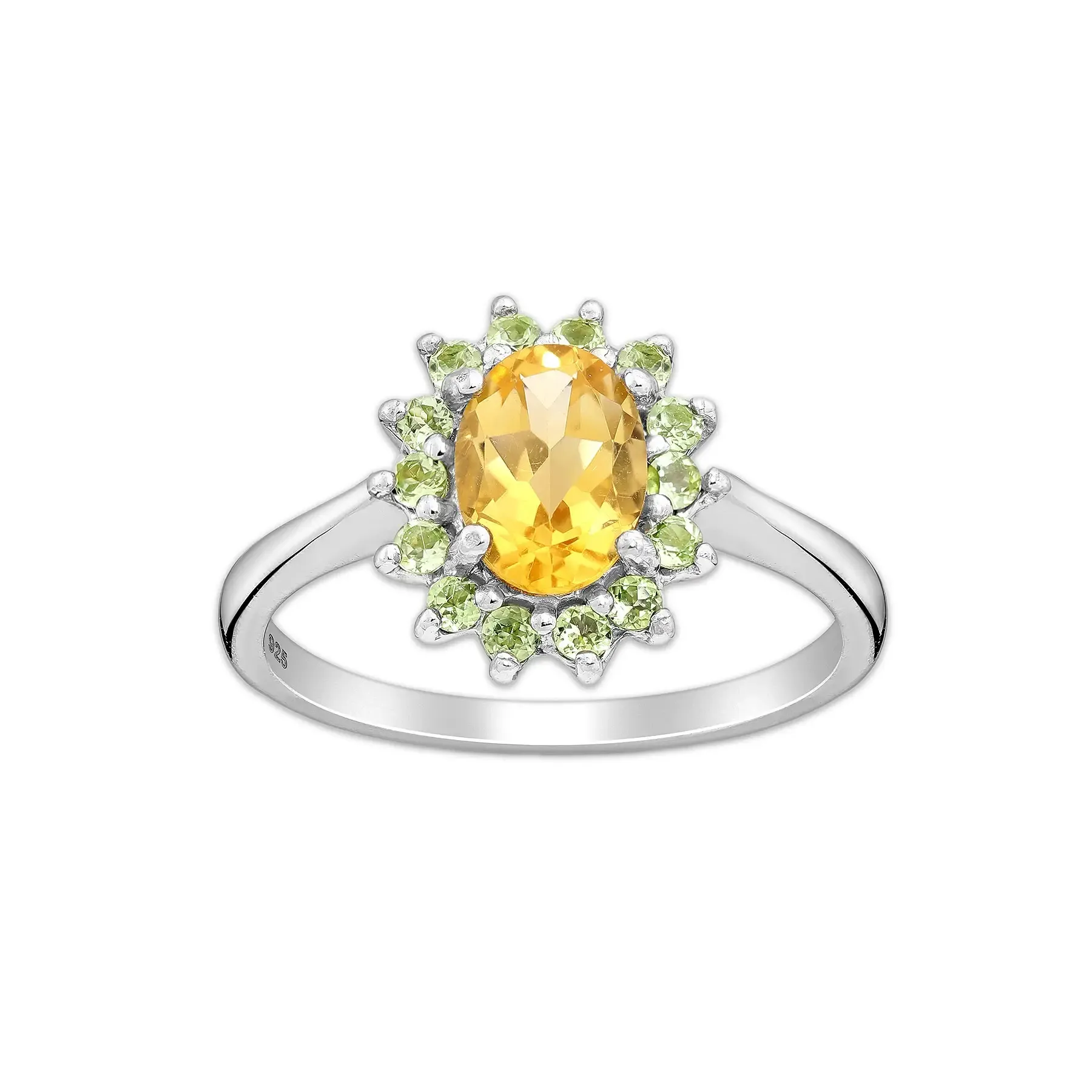 Pierścionek srebrny z cytrynem i peridotem - Europa 19, US 9