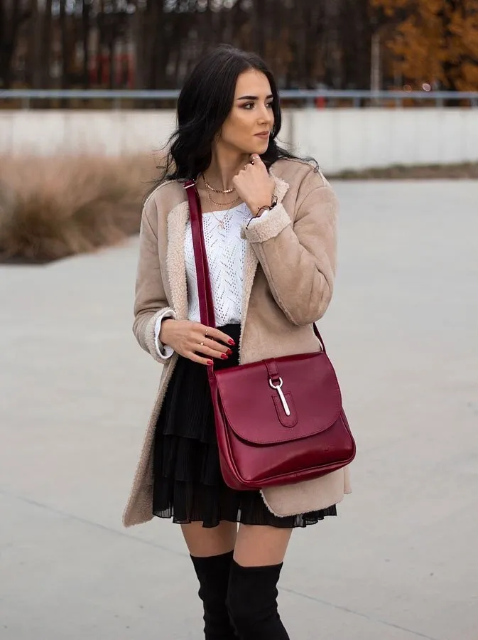 Torebka skórzana damska listonoszka DAN-A T178 bordowa