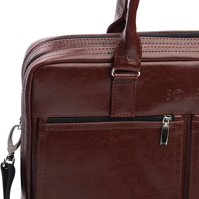 Torba skórzana na ramię, laptopa SOLIER burgundowa