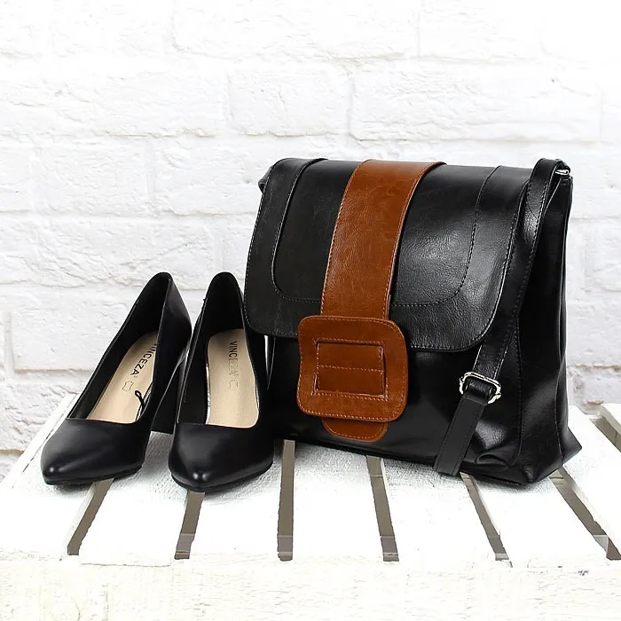 Torebka skórzana damska listonoszka DAN-A T30 czarny/camel