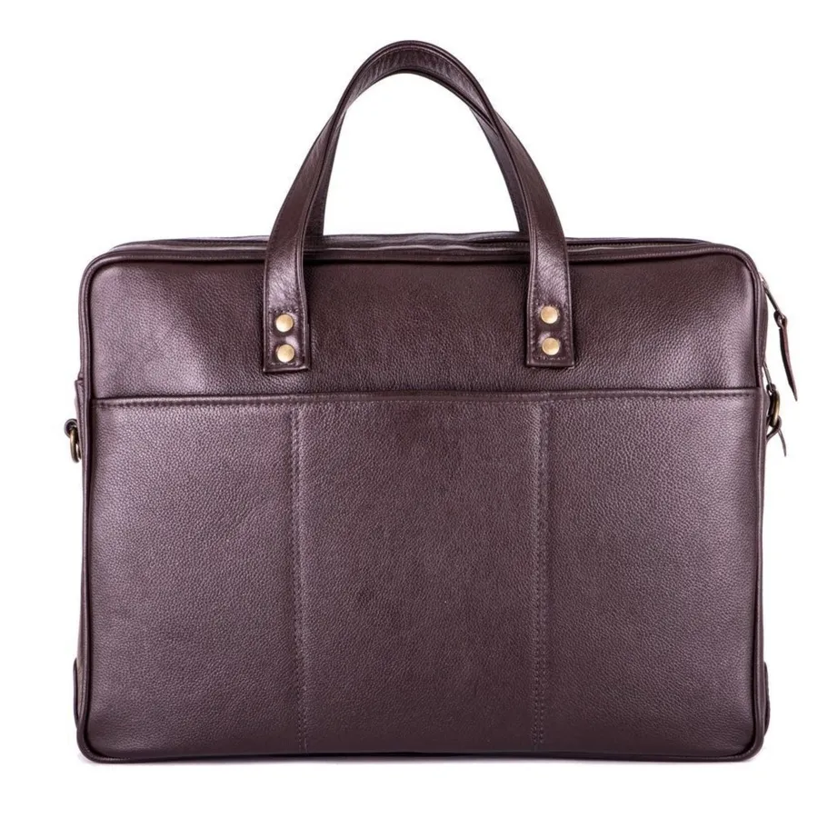 Skórzana męska torba na laptopa dwukomorowa A4 SOLIER ciemnobrązowa