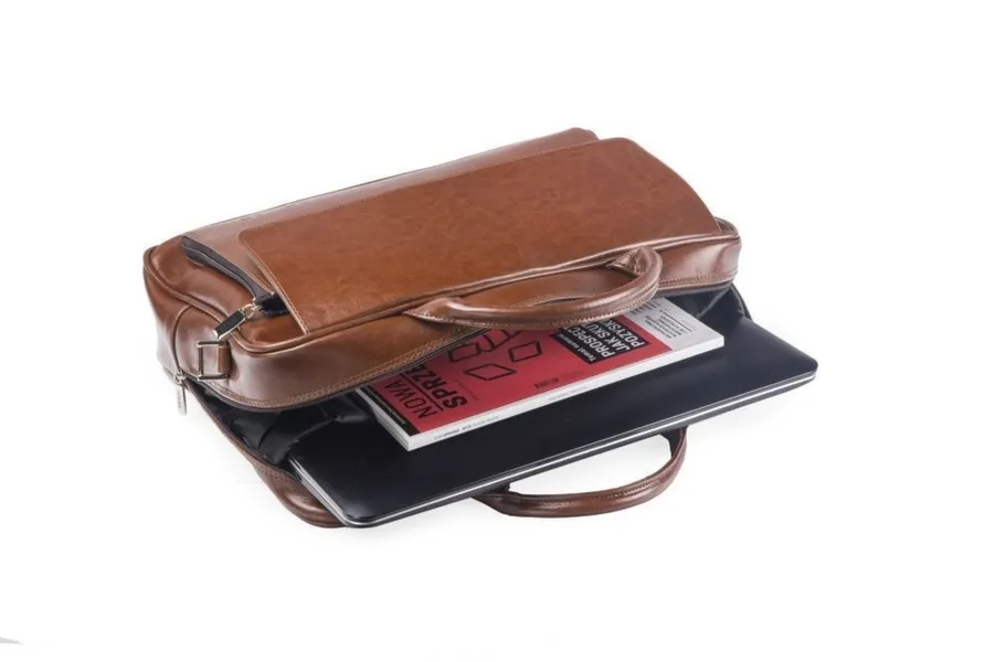 Skórzana torba męska na ramię, torba na laptop SOLIER brązowy vintage