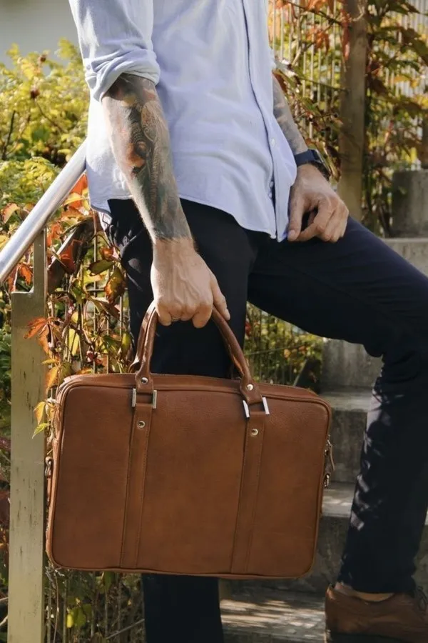 Skórzana torba na laptop Solier SL25 brązowy vintage