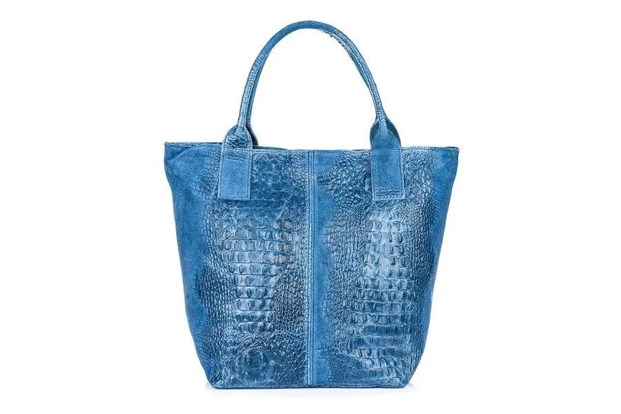 Shopper bag skórzany niebieski croco L94
