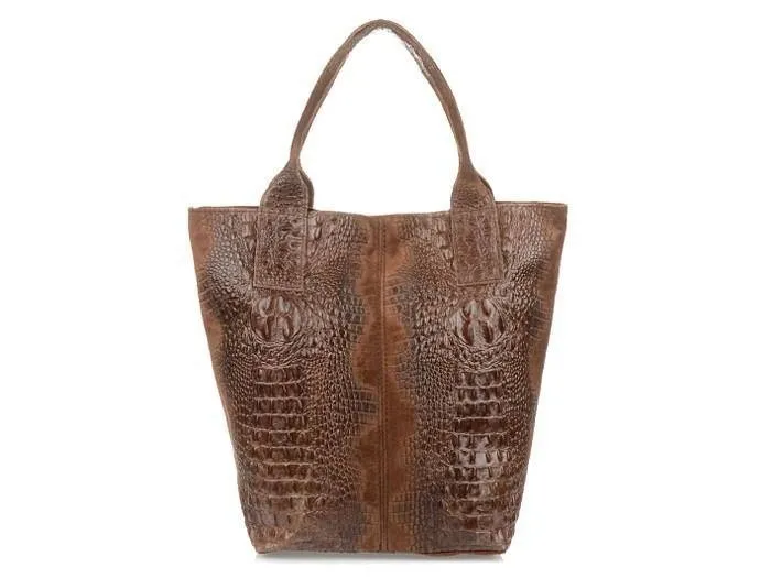Shopper bag skórzany croco musztardowy L94