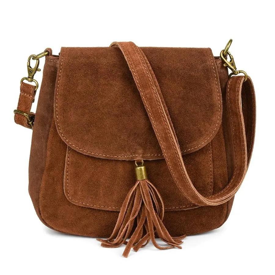 Listonoszka skórzana zamsz koniakowa X40