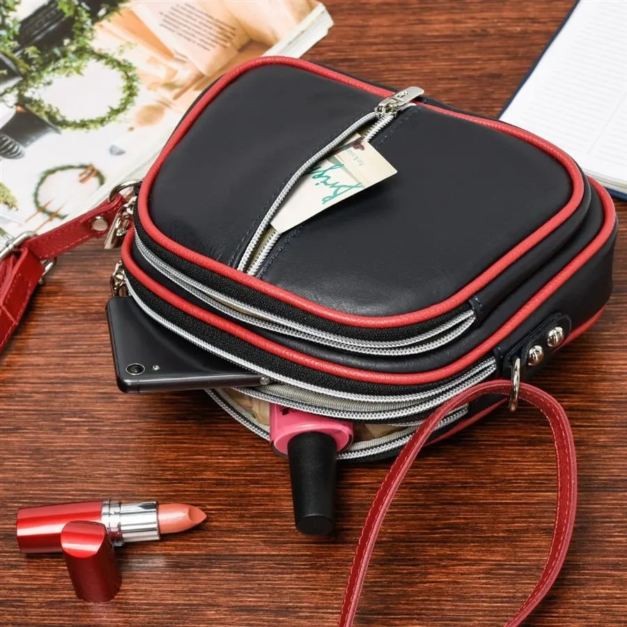 Listonoszka skórzana czarna z czerwonym obszyciem K53