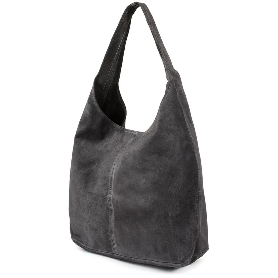 Szara zamszowa torebka damska skórzana na ramię z saszetką N88