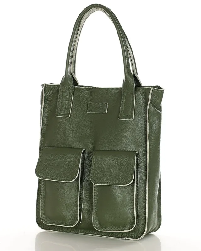 Shopper bag skórzany MARCO MAZZINI zielony militarny s131r