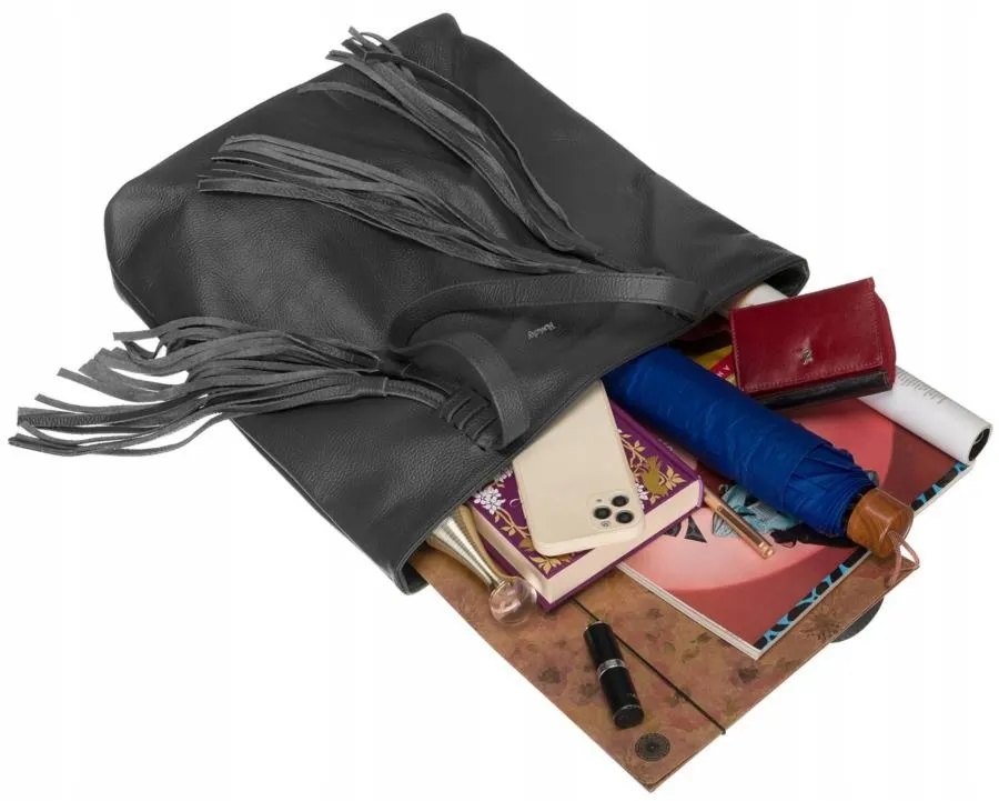 Shopperka skórzana boho Rovicky TWR-164 szara