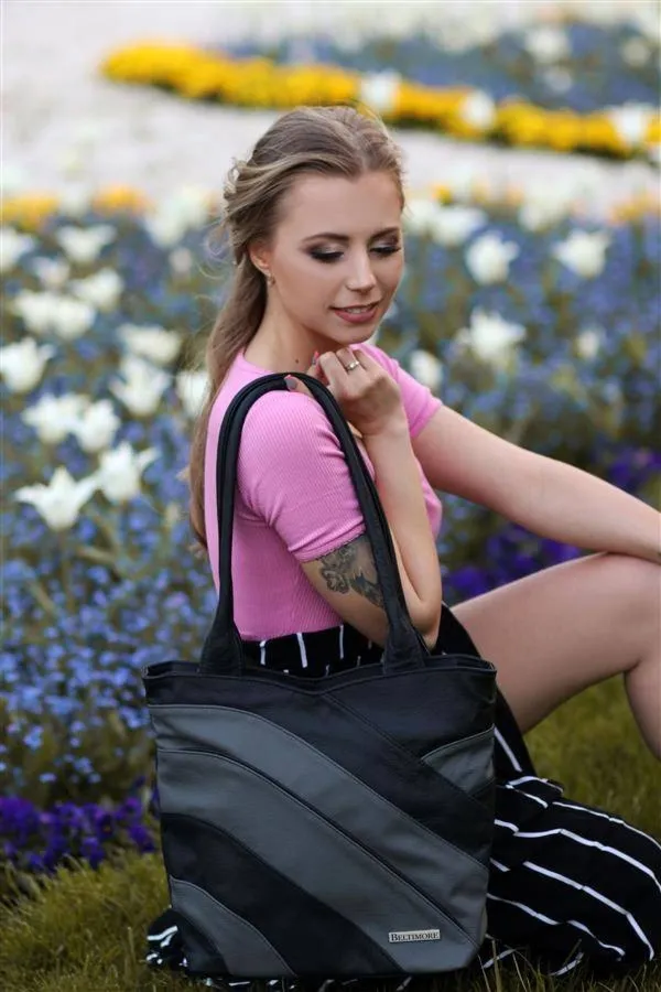 Shopperka skórzana Beltimore L38 czarno-szara