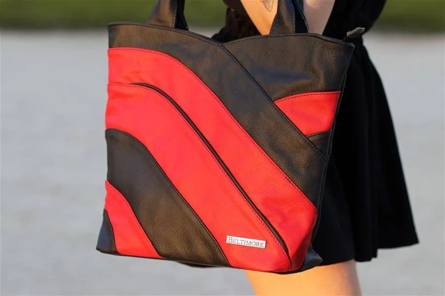 Shopperka skórzana Beltimore L38 czarno-czerwona