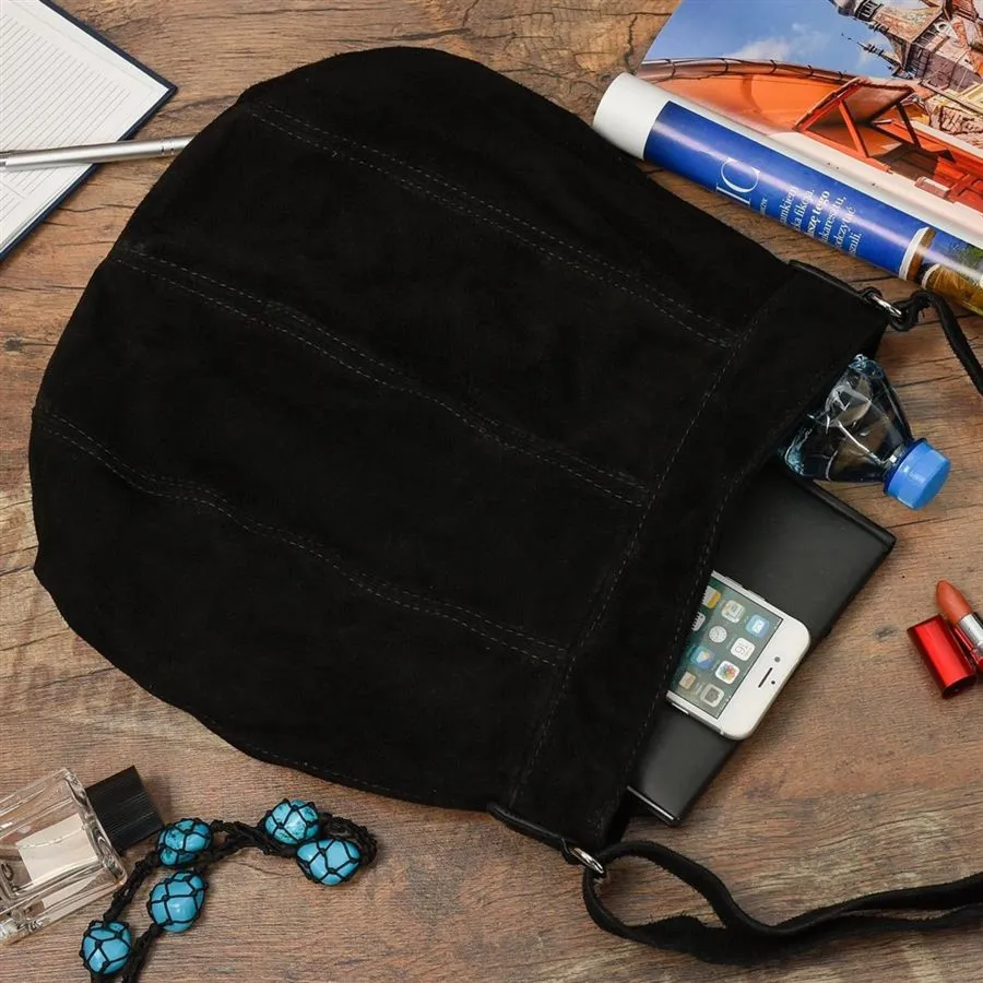 Worek skórzany VERA PELLE zamszowy czarny K49