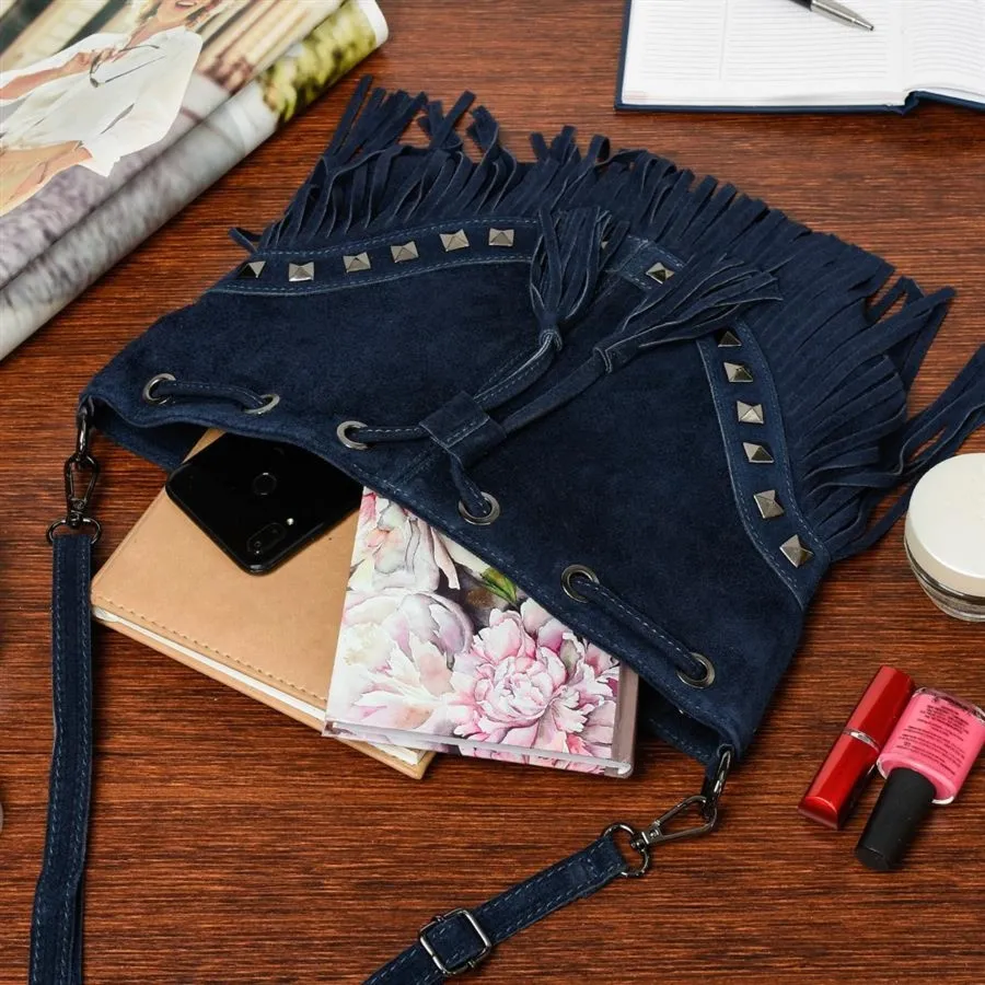 Worek skórzany VERA PELLE granatowy X39