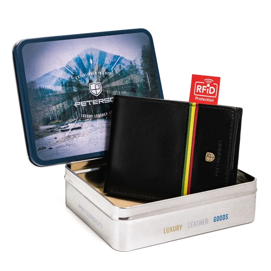 Portfel skórzany z kolorową lamówką Peterson PTN 304RA-5651 BLACK