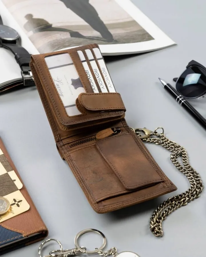 Portfel skórzany z łańcuchem [DH] N992C-VIN-C brązowy